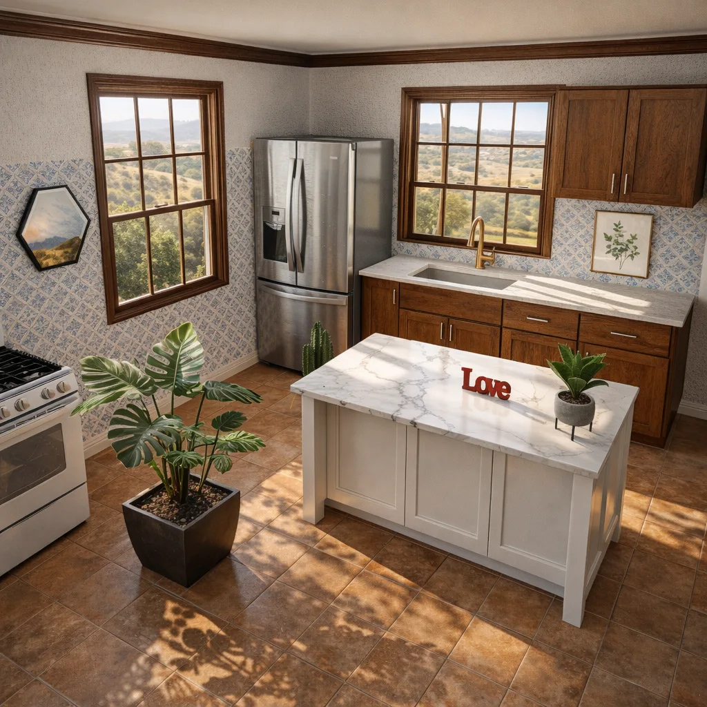 Entry in Warm Spanish Finca Kitchen