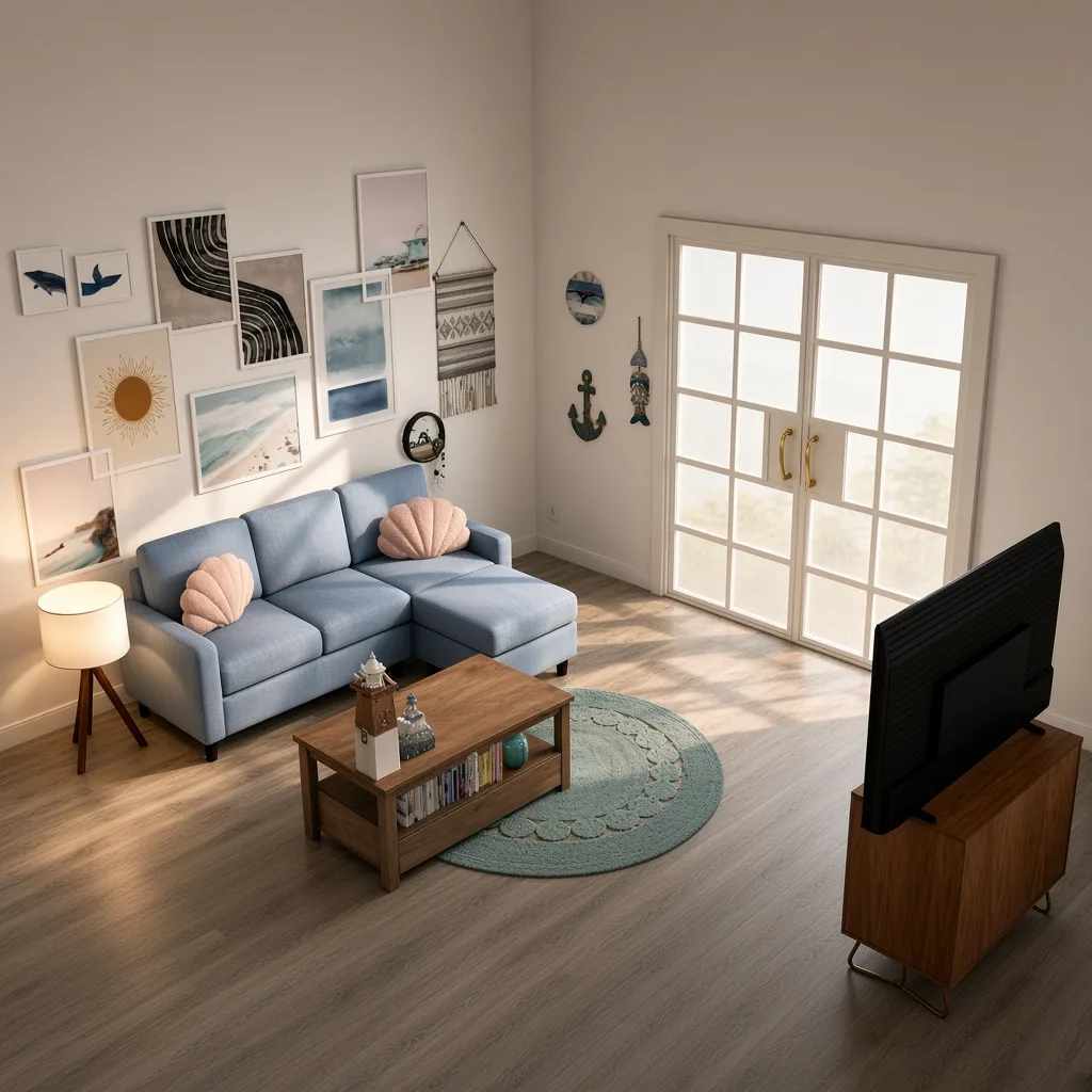 Entry in Calm Coastal Living Room