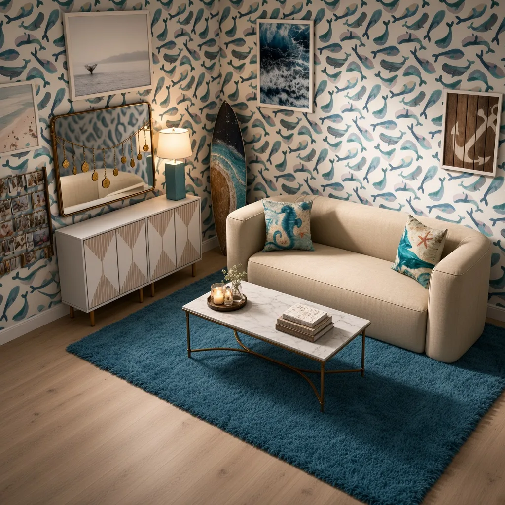 Entry in Calm Coastal Living Room